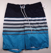 GOODFELLOW Blue Black Stripe Swim Board Shorts Trunks 9" inseam NEW Medium M