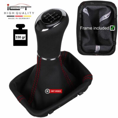 ICT gear knob, leather for Mercedes CLK W208 frame 6 speed red wire