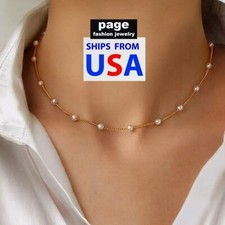 Fashion Pearl Gold Choker Clavicle Chain Necklace Woman's Charm Party Jewlery