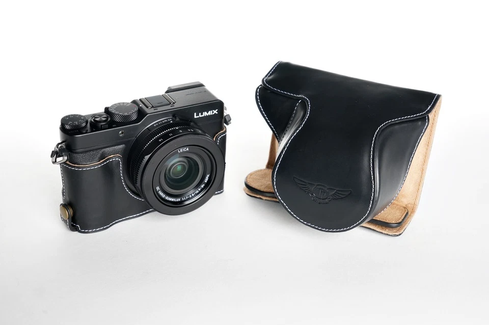 Funda de cuero real completa para cámara para Panasonic LX100 parte inferior abierta negra Foto 2 de 4