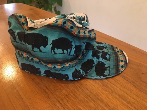 Vintage Cotton Hat Buffalo Blue Thin Fabric Adult Size Cycling Hat