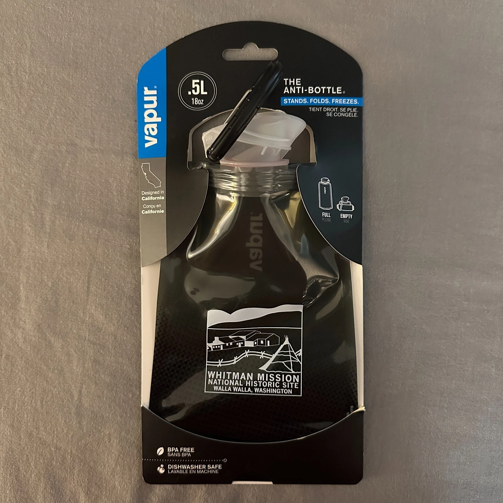 Vapur Anti-Bottle Whitman Mission 1/2 Liter 18 oz Folding Canteen Cool Gray