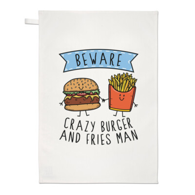 Vorsicht Crazy Burger und Pommes Mann Geschirrtuch Geschirrtuch lustig Fast Food Chips