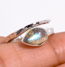 Natural Labradorite Gemstone 925 Sterling Silver Adjustable Ring Gift Jewelry