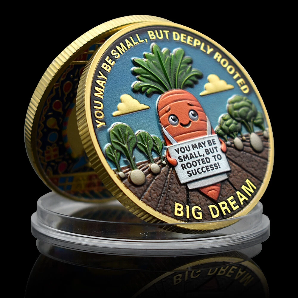 Rooted in Success, Bringing The Heat Golden Motivational Coin Carrot Chili Medal - Picture 2 of 15