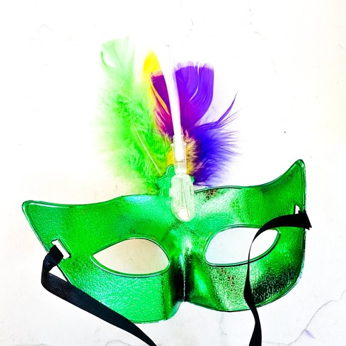 6 Pack Mardi Gras LED Masks Gold Green Purple Feathers Light Up Mask Masquerade - Picture 8 of 10