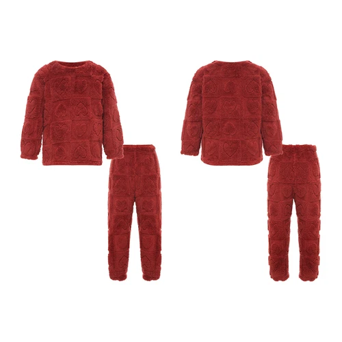 Kids Boys Girls Pajamas Set Solid Color Tops With Pants Round Neck Flannel Suit - Foto 49 di 72