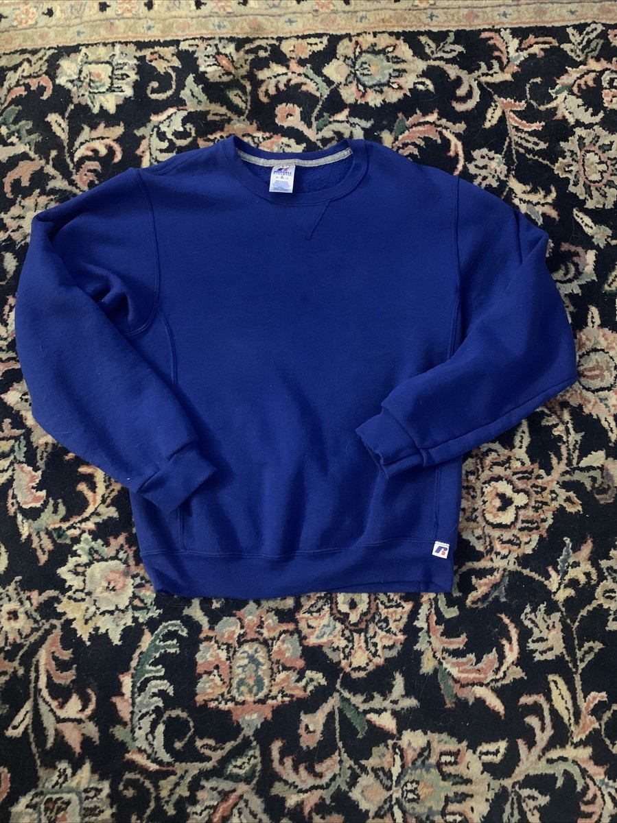 VINTAGE Russell Athletic Sweatshirt Mens Large Blue Solid