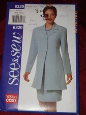 See Sew B6320 UNLINED BELOW HIP JACKET 3 BUTTON CLOSURE TAPERED DRESS SZ 10-12