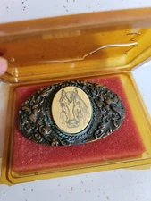 VINTAGE SISKIYOU BRASS BELT BUCKLE HORSE COWBOY COWGIRL WESTERN ODEN INC EC