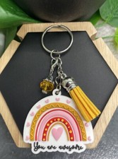 4" Silicone Rainbow Pendant Purse Charm Keychain You Are Awesome B3578