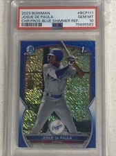2023 Chrome 1st Bowman Josue de Paula Blue Shimmer Refractor /150 PSA 10 #BCP111