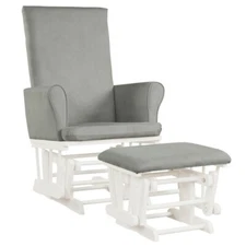 Baby Nursery Relax Rocker Rocking Chair Glider Ottoman Soft Cushion Chair Gray