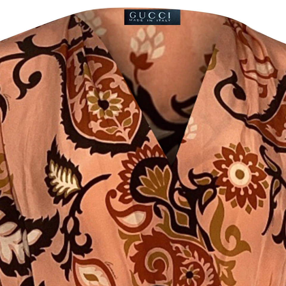 Vestido Gucci Paisley Feminino de Seda Salmão Rosa Tamanho 40 - Imagem 4 de 4
