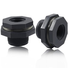 1" PVC Bulkhead Fitting for Rain Barrels Aquariums Dark Grey 2 PCS