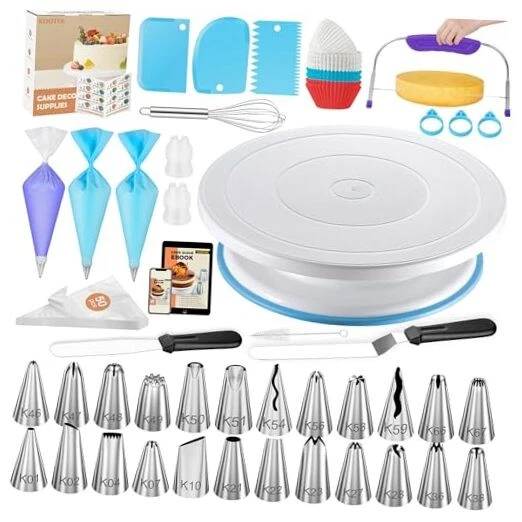 PCs Cake Decorating Kits, Baking Supplies Tools with Cake Stand 140 Blue