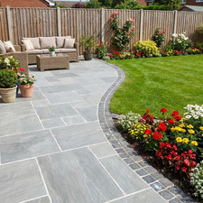 Kandla Grey Indian Sandstone Paving Patio Slabs - Mixed Size - 18mm Calibrated