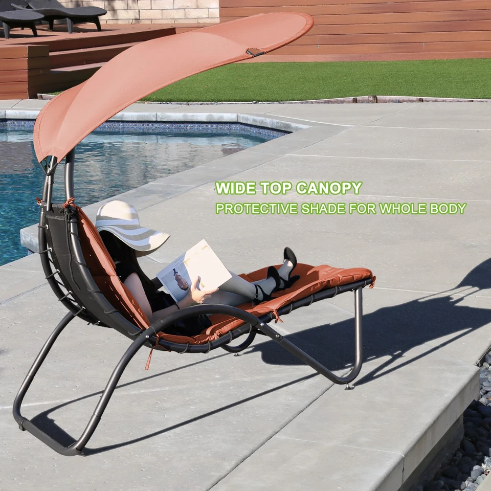 Hanging Chaise Lounge Chair Outdoor Hammock Lounger Patio Chair w/ Shade Canopy Foto 4 de 4