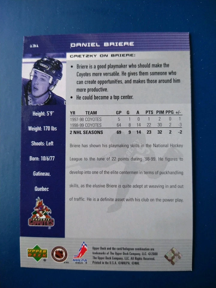 1999-00 Upper Deck Wayne Gretzky Daniel Briere #131 Phoenix Coyotes - Image 2 of 2