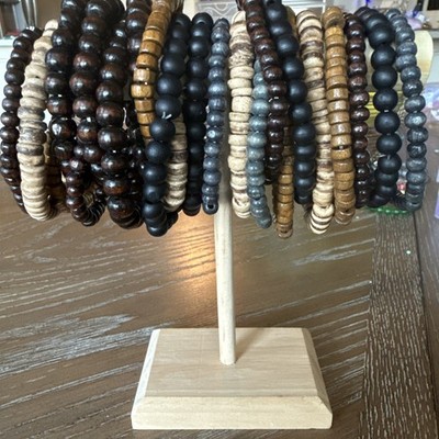 22 Pcs Trendy Minimalist Wood Beaded Bracelets For Men Or Women