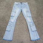 PLTKS Jeans Mens 34 Blue Slim Multi Cargo Pocket Flare Light Wash Politics 34x36