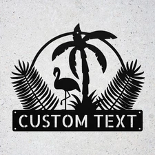Custom Outdoor Flamingo and Palm Design Metal Wall Art Number & Name House Sign