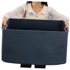 75L Large Blanket Basket, Woven Storage Basket with Handle, 22  x17  x12  Blue
