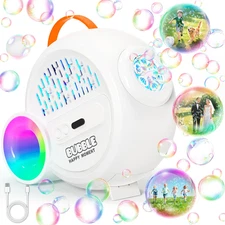 Rechargeable Bubble Machine with Upgrade RGB LED 16 Million Colors, 20000+ Bubbl