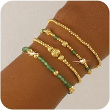 Gold Beaded Bracelets Stack for Women - Boho Natural Stone Bracelets for Women S