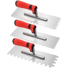 Peohud 3 Pcs Concrete Trowel, Stainless Steel Square Notched Trowel, F