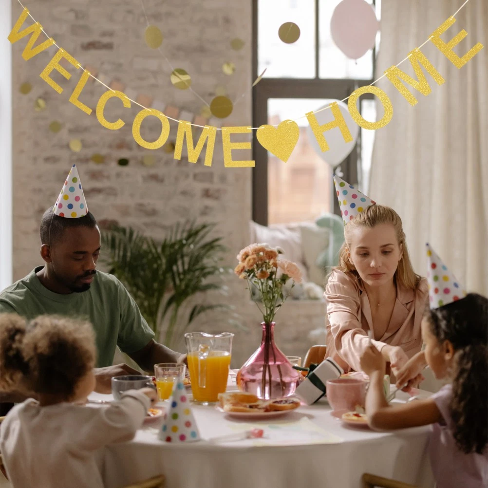 Welcome Home Banner – Schwalbenschwanz-Wimpelkette Aus Leinen – 2,8 M Lang – Für Familienfeiern & Überraschungen