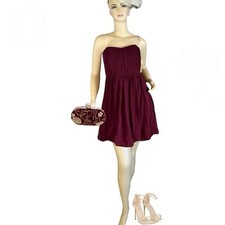 WOMEN'S BURGUNDY SILK CHIFFON ALICE & OLIVIA STRAPLESS MINI DRESS SZ 10 NWT