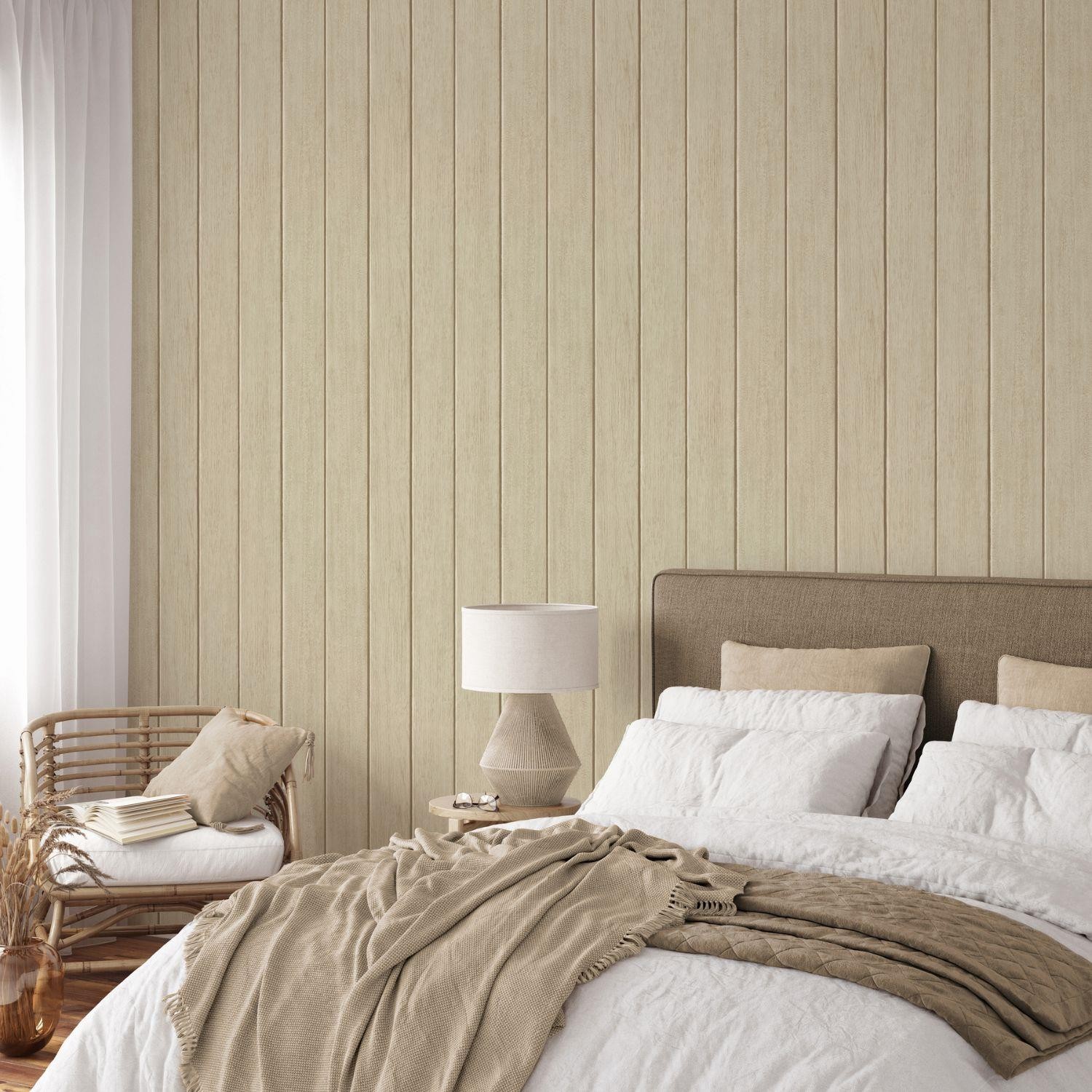 Painted Wood Panel Natural Wallpaper Fine Decor Paste The Paper Washable