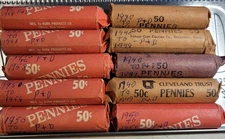 10 Rolls of Circulated Lincoln Wheat Cents from the 40's and 50's