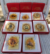 Set Of 8 Hummel Gold Christmas Ornament Collection 24k Filigree Vtg 1986 ARS
