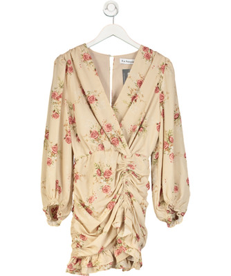 En Saison Minikleid beige Blumen gerafft seitlich UK XS