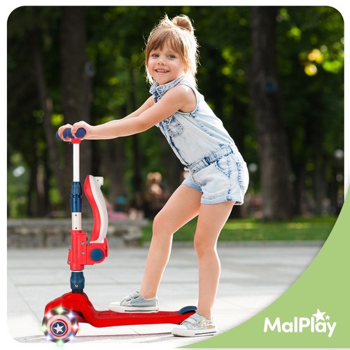 Malplay Kinderroller Dreirad Scooter mit Sitz Räder LED Cityroller 2in1 Rot - Bild 4 von 16