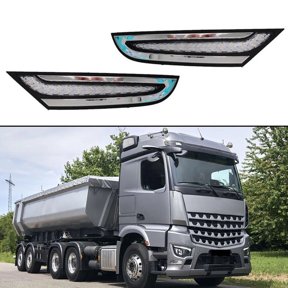 24V Front LED Daytime Running Lights for Benz Actros Turn Signal Fog Lamp - Image 3 of 4