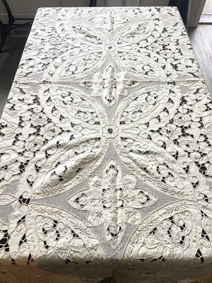 Vintage Madeira Richelieu Elegant Lace Heavy Embroidery Cutwork Ecru 70x100