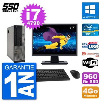PC Dell 7020 SFF Bildschirm 27'' Intel i7-4790 RAM 4GB SSD 960GB Windows 10 Wifi