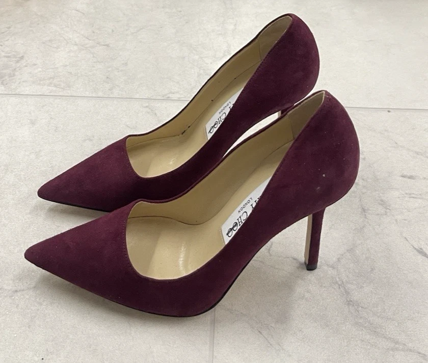 Nuevo Jimmy Choo Romy 85 mm Gamuza Tacones de Bomba en Borgoña Talla: 34.5 (US 4.5) Foto 4 de 4