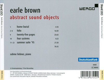 EARLE BROWN: ABSTRACT SOUND OBJECTS NEW CD