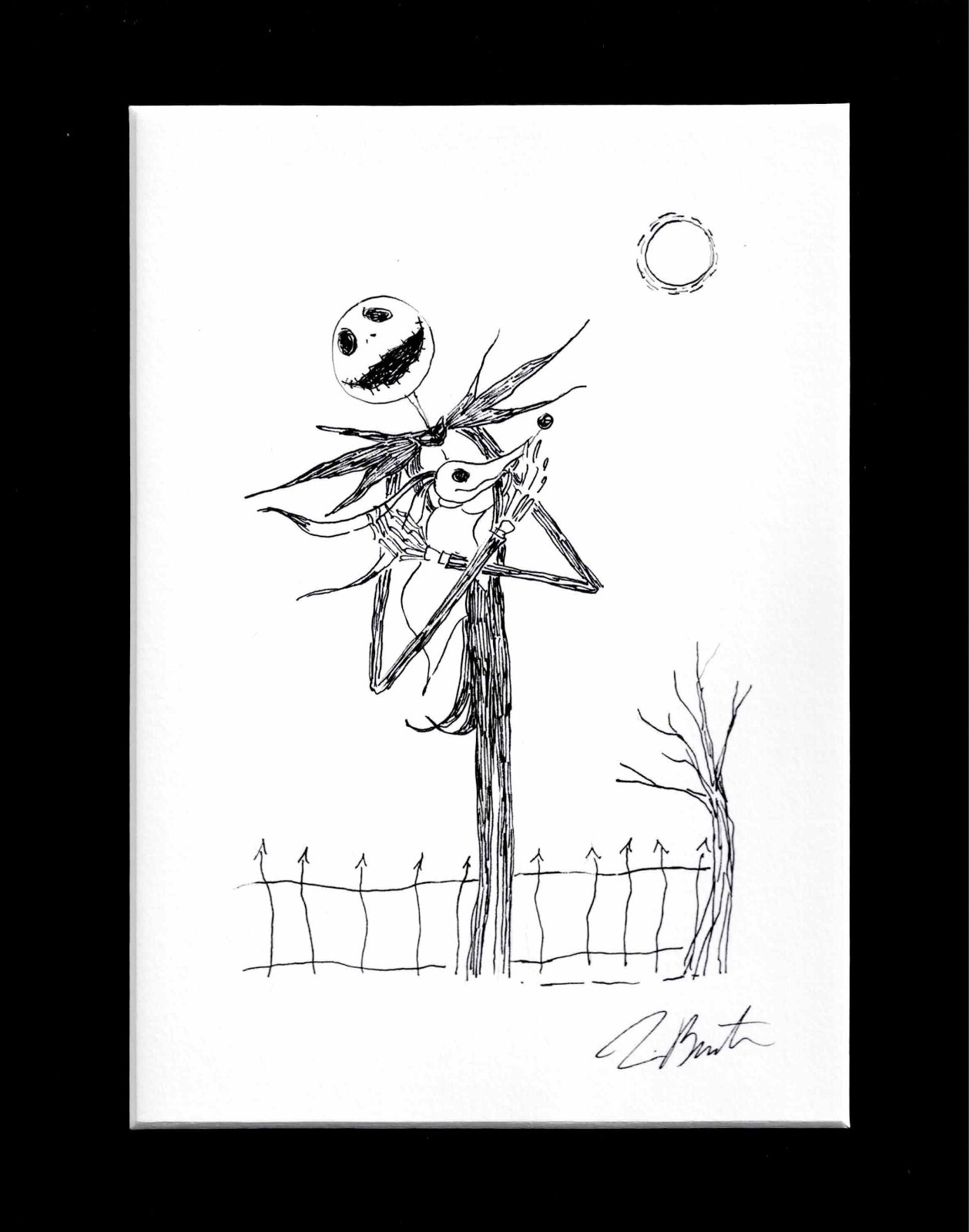 Tim Burton Jack Skellington & Zero dibujo único montado I
