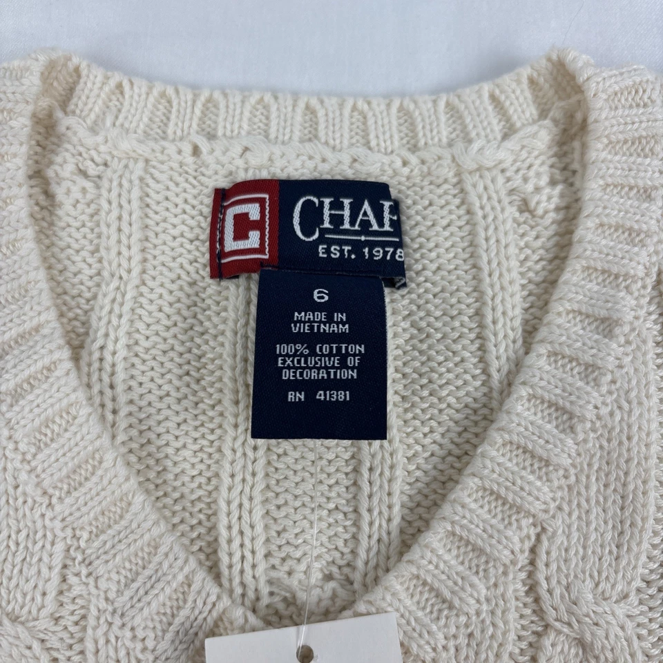 Chaleco sudadera Chaps Basics marfil juvenil talla 6 algodón tejido con cable NUEVO con etiquetas Foto 4 de 4