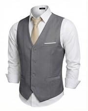 Men's Business Suit Vest Slim Fit Jacket Casual Suit Vests X-Large Light Grey