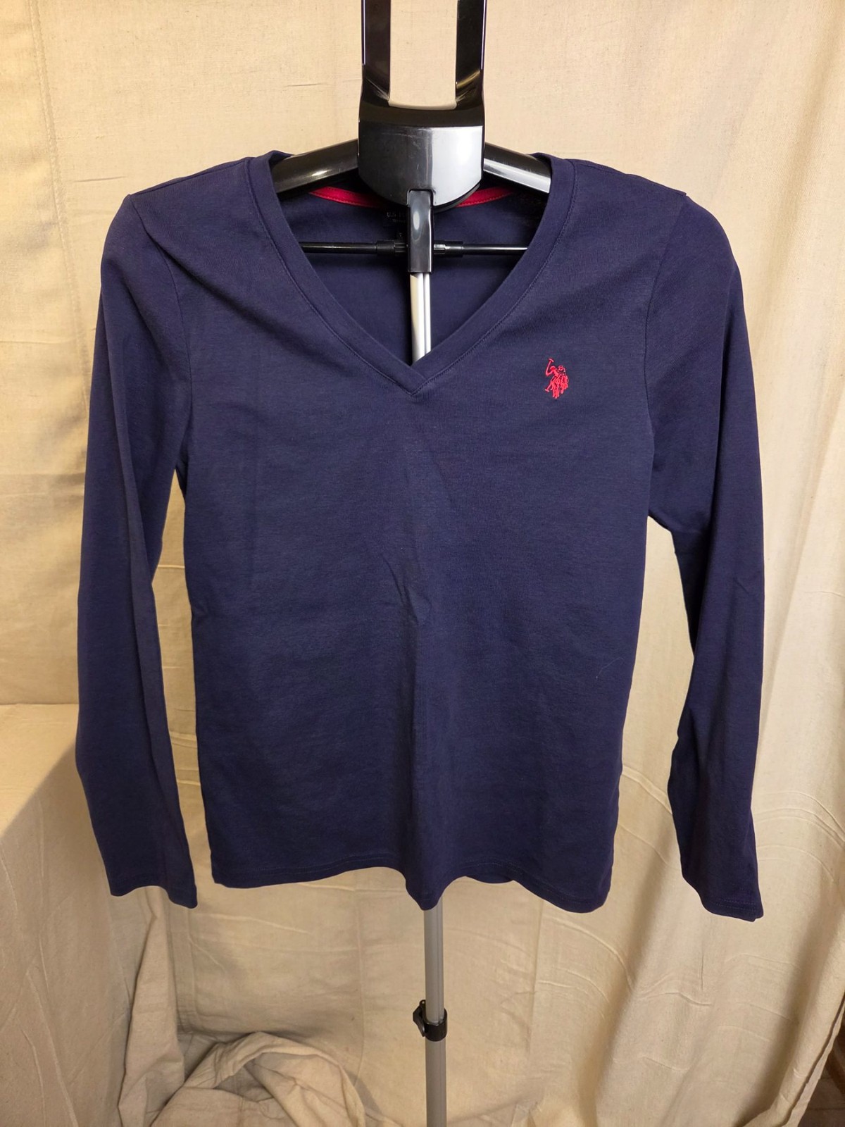 U.S. Polo Assn. Long Sleeve V-Neck Shirt Women L Navy Blue