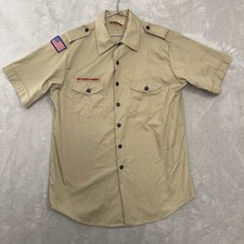 Boy Scouts Of America Men  s Uniform Shirt Beige USA Made Flag Men  s Large