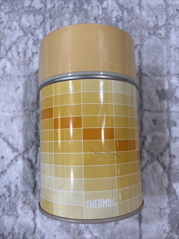 Thermos King Seeley 10 oz  Food Wide Mouth Yellow Rectange Geometric 6" Tall