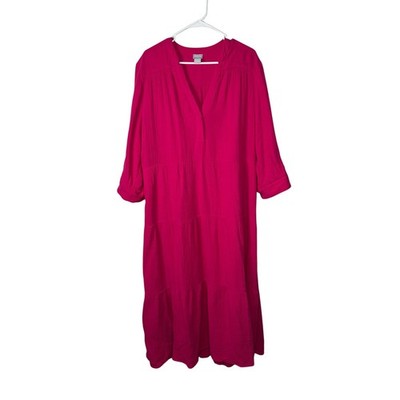 Chicos Pink Cotton Gauze Tiered Maxi Dress 3/4 Sleeve Size 12/14 Large  Lagenlook | eBay