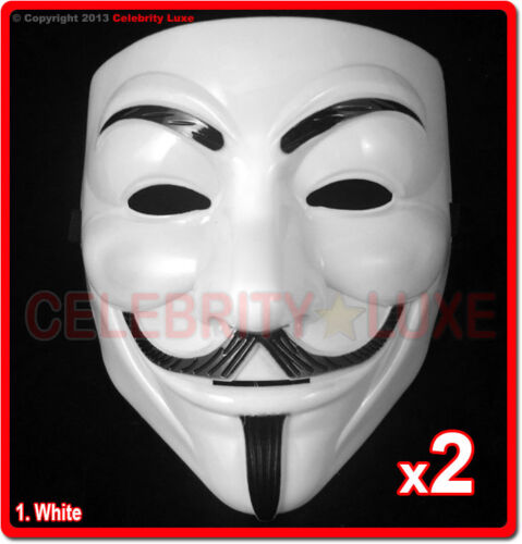 New 2 (Pair) V for Vendetta Masks Guy Faux Anonymous Mens Costume Collectors - Picture 2 of 5